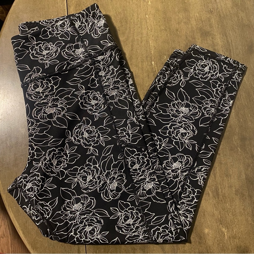 Floral Black and White Leggings